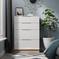 *Cancelled Order* - Milan 4 Drawer Deep Chest - White Gloss & Bardolino Oak (1x in stock)