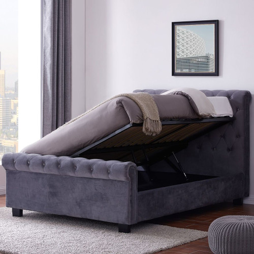 Western Grey Ottoman Fabric Bedframe 