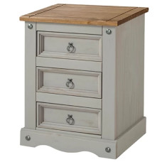 Mexican Grey 3 Drawer Bedside