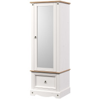 Mexican White Mirrored Armoire with Drawer