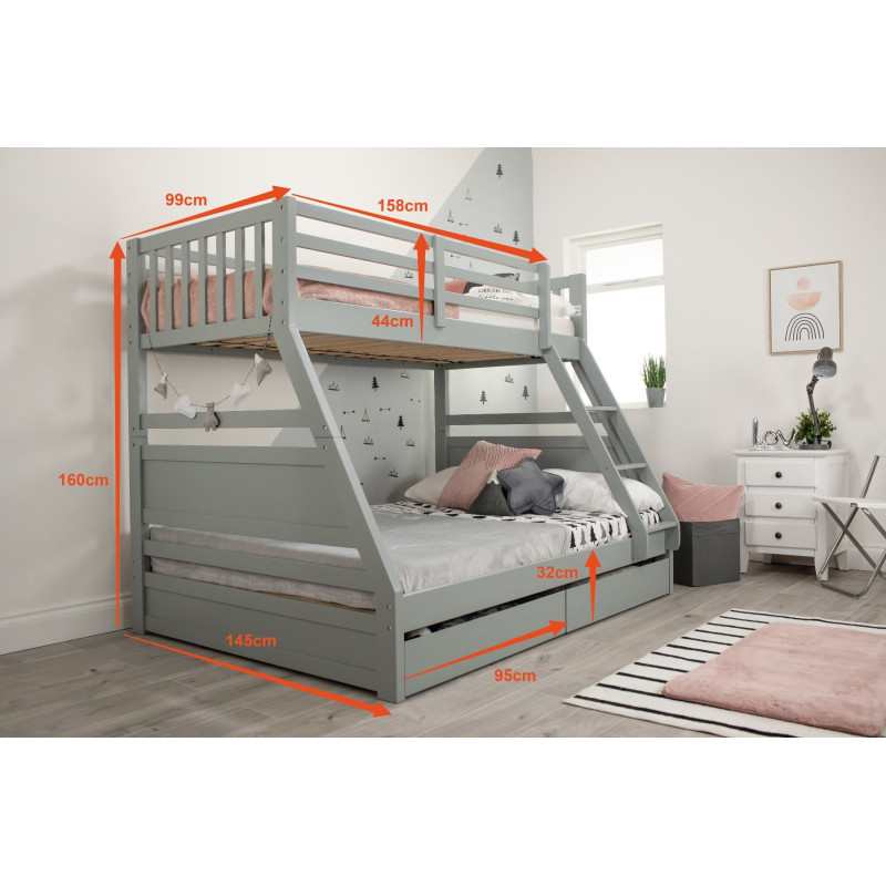 Ollie Triple Bunk Bed Grey Ollie Triple Bunk Bed Grey