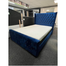 Ex Display 4ft6 Milan Winged Bed Frame - Navy Blue Plush