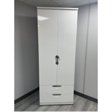 CLEARANCE Camden Tall 2 Drawer Wardrobe - White Gloss