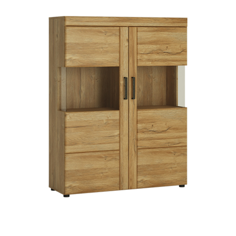 Cortina Oak Low 2 Door Wide Display Cabinet