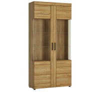 Cortina Oak Tall 2 Door Glazed Wide Cabinet