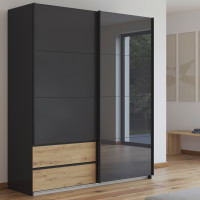 Elara 181cm 2 Door with Oak Drawers (Metallic Grey/Grey Mirror)