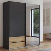 Elara 181cm 2 Door with Oak Drawers (Metallic Grey/Crystal Mirror)