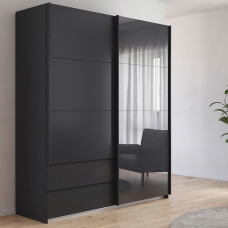 Elara 181cm 2 Door Wardrobe (Metallic Grey/Grey Mirror)