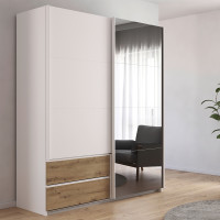 Elara 181cm 2 Door with Oak Drawers (Alpine White/Grey Mirror)