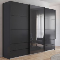 Elara 271cm 3 Door Wardrobe (Metallic Grey/Grey Mirror)